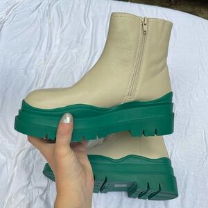 Jeffrey Campbell Cream Ankle Boots with Green Sole